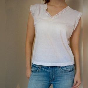 White Sleeveless White Top with Lace details